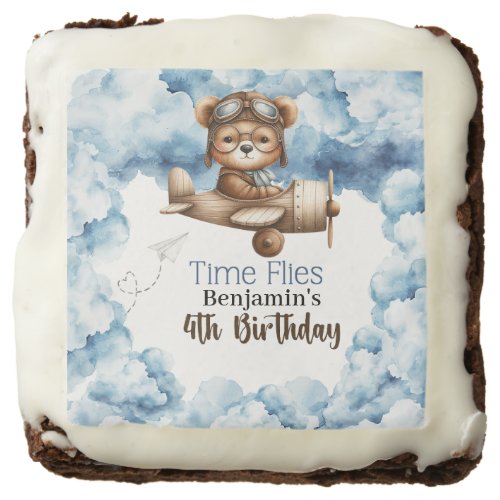 Cute Bear Airplane Boys 4th Birthday Brownie