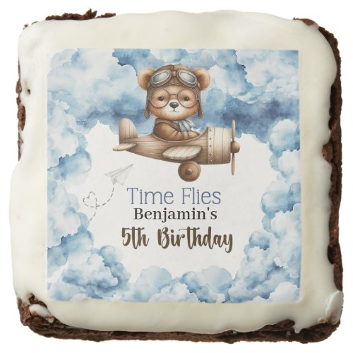 Cute Bear Airplane Boys 5th Birthday Brownie