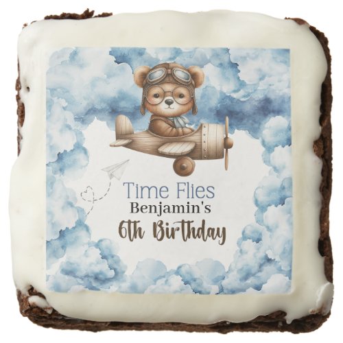 Cute Bear Airplane Boys 6th Birthday Brownie