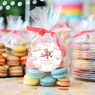 Cute Bear Airplane Pink Girl Baby Shower Classic Round Sticker