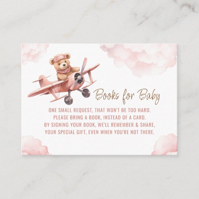Cute Bear Airplane Pink Girl Books for Baby Enclosure Card (Front)