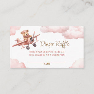 Cute Bear Airplane Pink Girl Diaper Raffle Enclosure Card