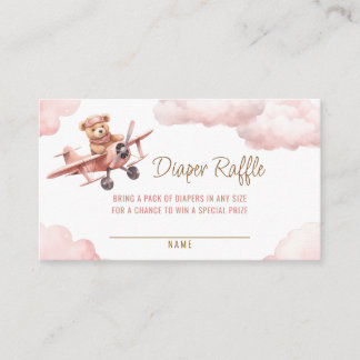 Cute Bear Airplane Pink Girl Diaper Raffle Enclosure Card