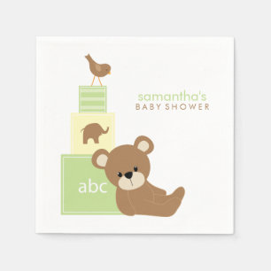 Cute Bear and Alphabet Toy Blocks Paper Napkins