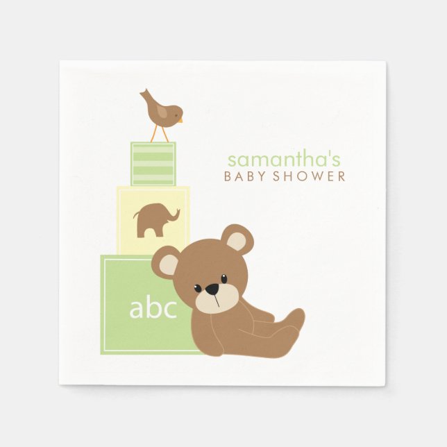 Cute Bear and Alphabet Toy Blocks Paper Napkins (Front)