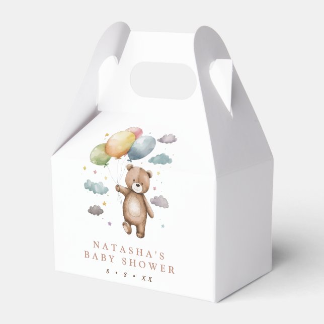 Cute Bear and Balloons Baby Shower Favor Boxes (Front Side)