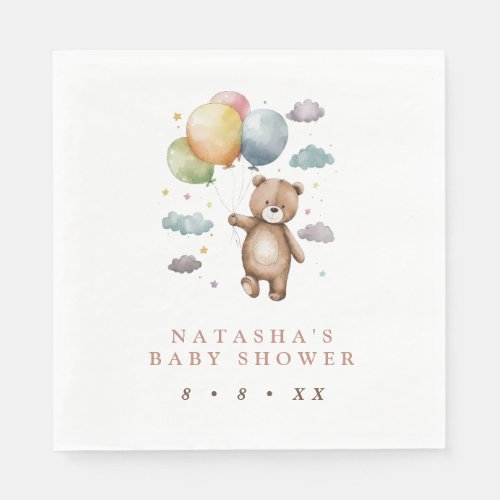 Cute Bear and Balloons Baby Shower Napkins