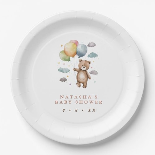 Cute Bear and Balloons Baby Shower Paper Plates