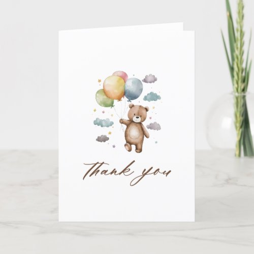 Cute Bear and Balloons Baby Shower Thank You Card