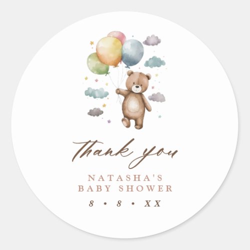 Cute Bear and Balloons Baby Shower Thank You Classic Round Sticker