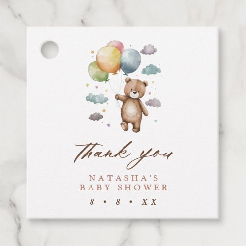 Cute Bear and Balloons Baby Shower Thank You Favor Tags