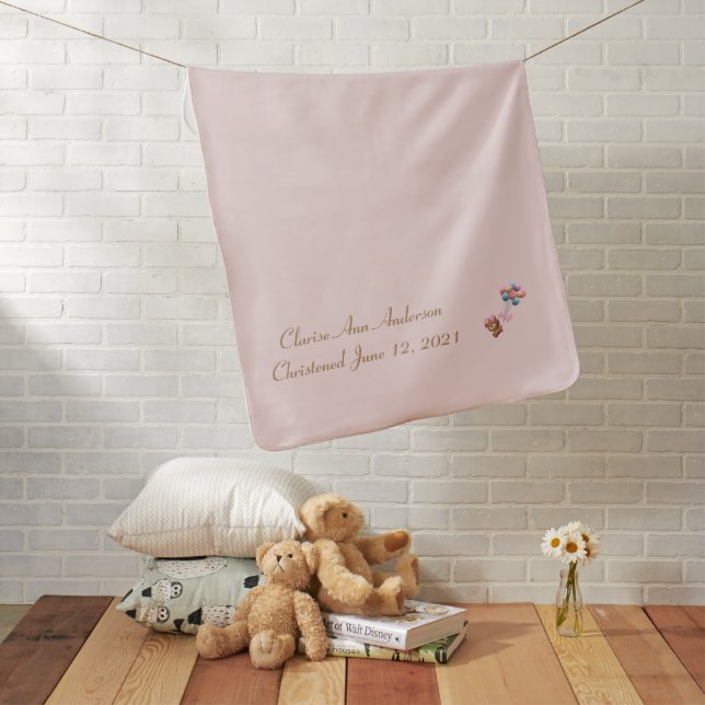 Cute Bear and Balloons Baptismal Baby Blanket (In Situ)