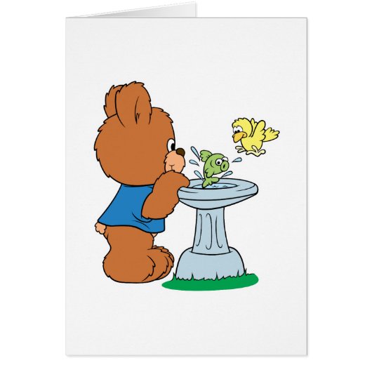 Cute Bear and Bird Bath Design Cards (Front)