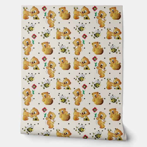 Cute Bear and Bumble Bees _ Background Changeable Wallpaper