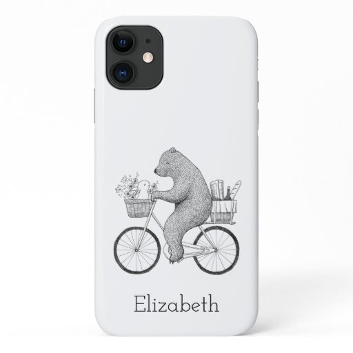 Cute Bear and Bunny on Bike Personalized with name iPhone 11 Case