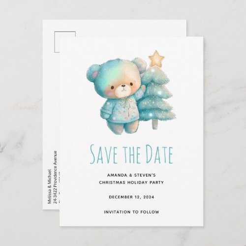 Cute Bear and Christmas Tree Announcement Postcard