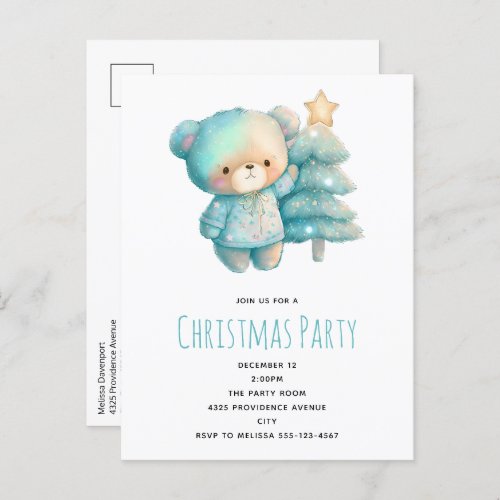 Cute Bear and Christmas Tree Birthday Invitation Postcard