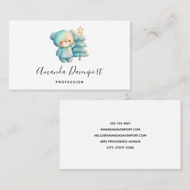 Cute Bear and Christmas Tree Business Card (Front/Back)
