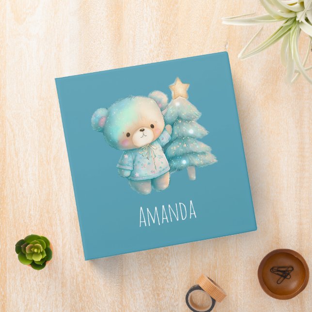 Cute Bear and Christmas Tree Holiday 3 Ring Binder (In Situ)