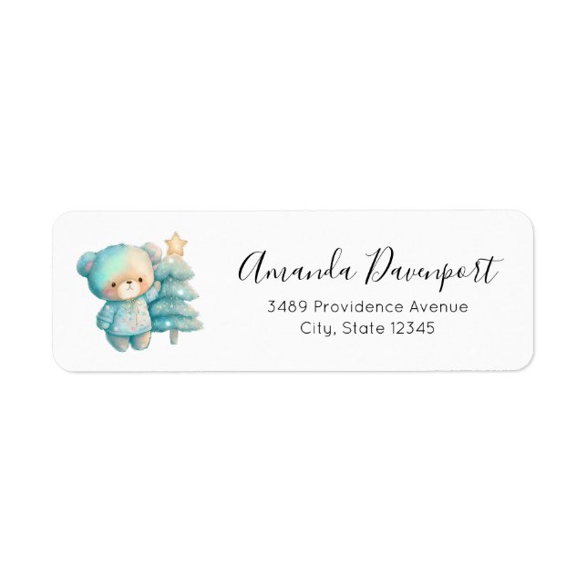 Cute Bear and Christmas Tree Holiday Address Label (Front)