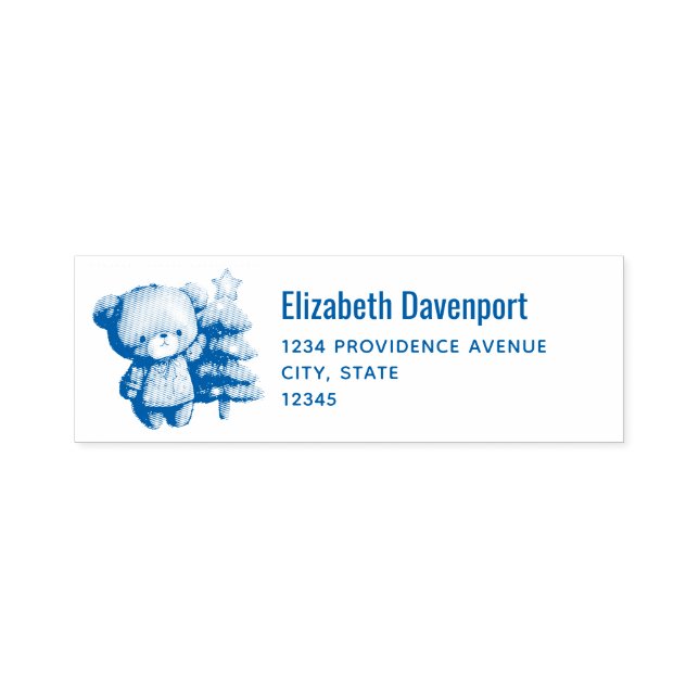Cute Bear and Christmas Tree Holiday Address Self-inking Stamp (Design)
