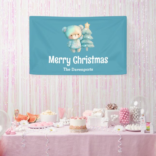 Cute Bear and Christmas Tree Holiday Banner (Party)