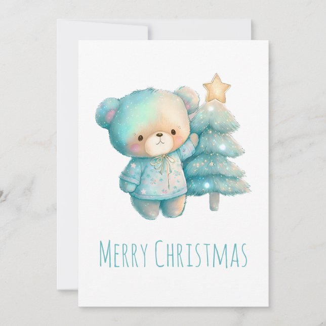 Cute Bear and Christmas Tree Holiday Card (Front)