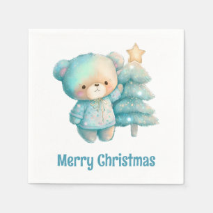Cute Bear and Christmas Tree Holiday Napkins