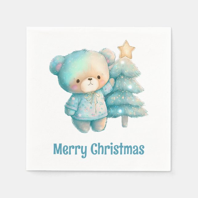 Cute Bear and Christmas Tree Holiday Napkins (Front)
