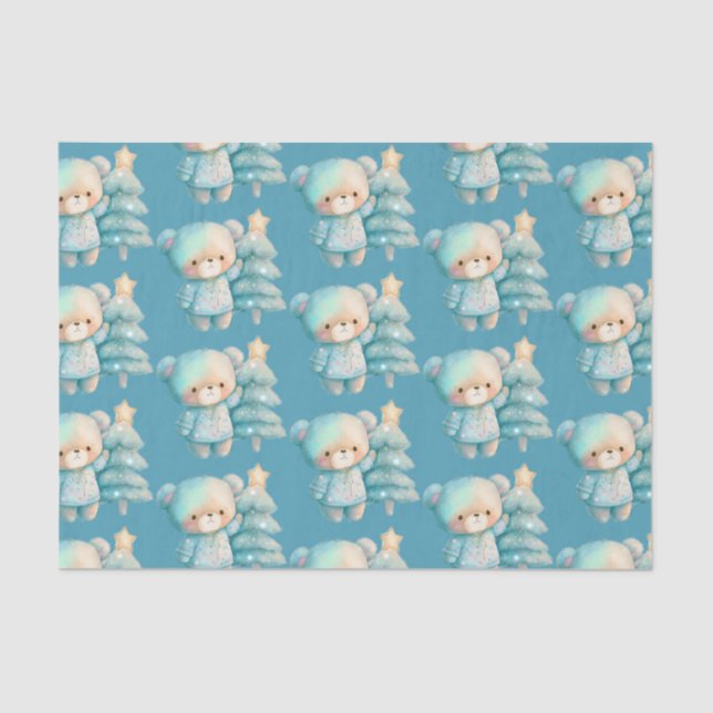 Cute Bear and Christmas Tree Holiday Pattern Tissue Paper (Front)