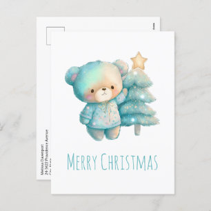 Cute Bear and Christmas Tree Holiday Postcard