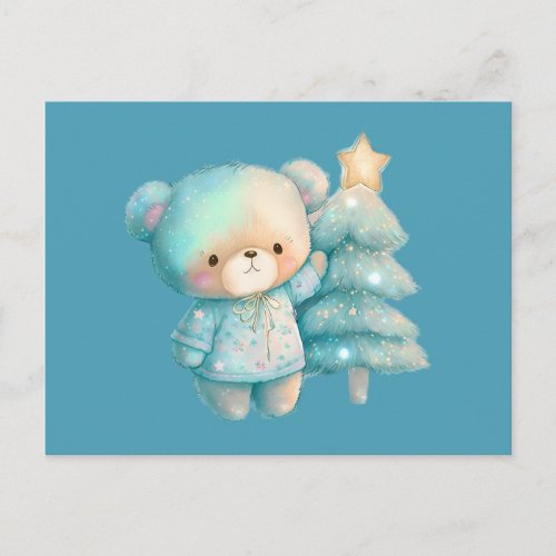 Cute Bear and Christmas Tree Holiday Postcard