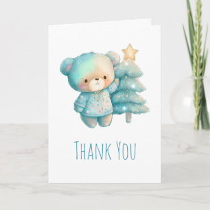 Cute Bear and Christmas Tree Letterpress Thank You Card