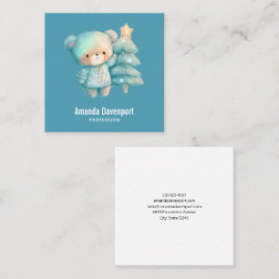 Cute Bear and Christmas Tree Square Business Card