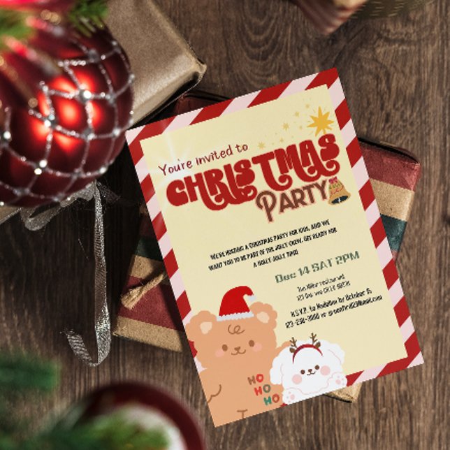 Cute bear and dog kids holiday party invitation (Creator Uploaded)