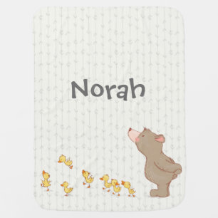 Cute Bear and Duck Baby Name Neutral Blanket