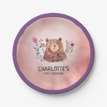 Cute Bear And Flowers Child's Birthday Paper Plates by daisylin712 at Zazzle
