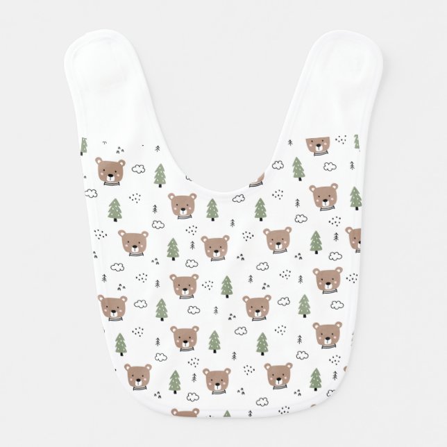 Cute Bear and Forest Pattern Baby Bib (Front)