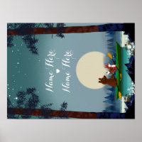 Cute Bear and Fox kayaking on a wild forest river Poster
