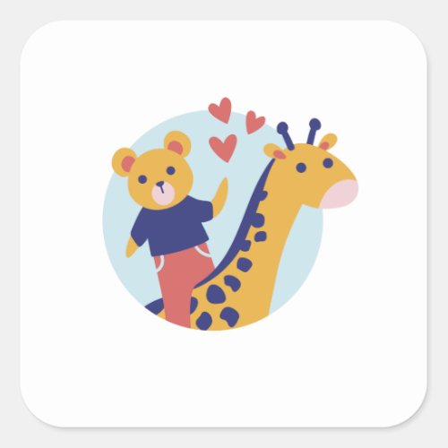 Cute bear and giraffe square sticker