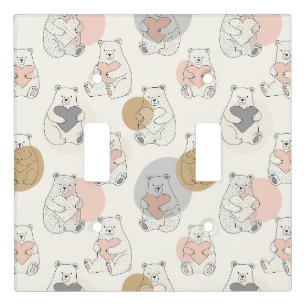 Cute Bear and Hearts -- Pastel Nursery (10) Light Switch Cover