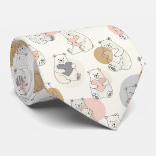 Cute Bear and Hearts -- Pastel Nursery (10) Neck Tie