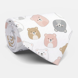 Cute Bear and Hearts -- Pastel Nursery (1) Neck Tie
