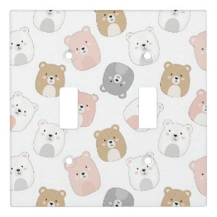 Cute Bear and Hearts -- Pastel Nursery (2) Light Switch Cover