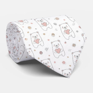 Cute Bear and Hearts -- Pastel Nursery (2) Neck Tie