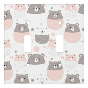 Cute Bear and Hearts -- Pastel Nursery (3) Light Switch Cover