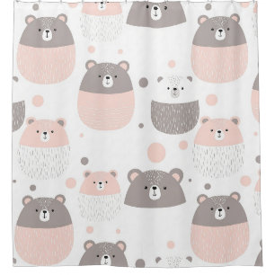 Cute Bear and Hearts -- Pastel Nursery (3) Shower Curtain