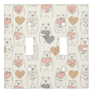 Cute Bear and Hearts -- Pastel Nursery (4) Light Switch Cover