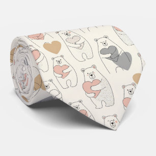 Cute Bear and Hearts -- Pastel Nursery (4) Neck Tie