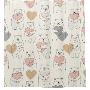 Cute Bear and Hearts -- Pastel Nursery (4) Shower Curtain